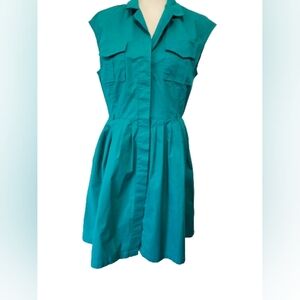 Liz Claiborne Teal Sleeveless Shirt Dress Women's Size 12 *Missing belt